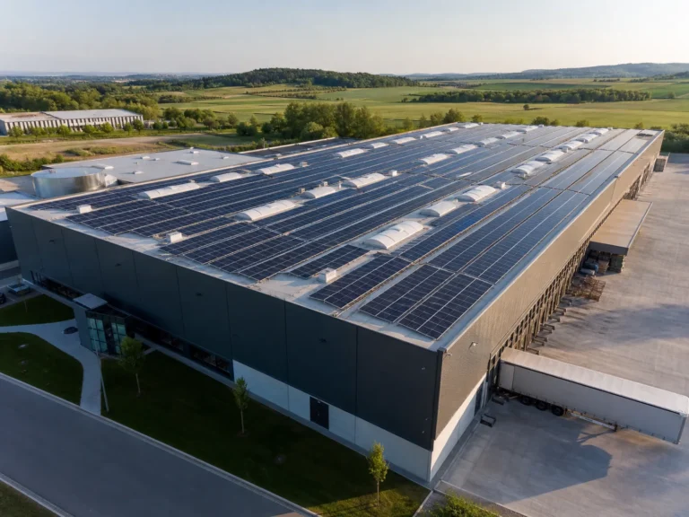 Gewerbehalle mit großflächiger Photovoltaikanlage
